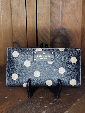 kate spade black wallet with cream polka dots